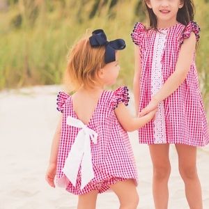 The Proper Peony red gingham Kennedy swing set